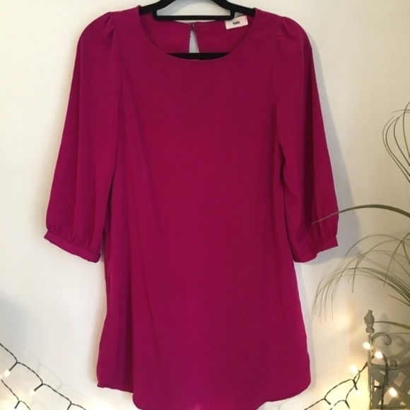 tobi Magenta Shift Dress Puffy Sleeves Classic - Picture 1 of 7